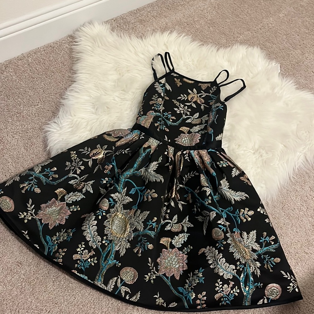 Embroidered Mini Dress with Open Strap Back
